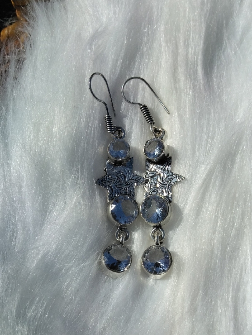 Crystal Topaz Star Silver Plated Gemstone Earrings